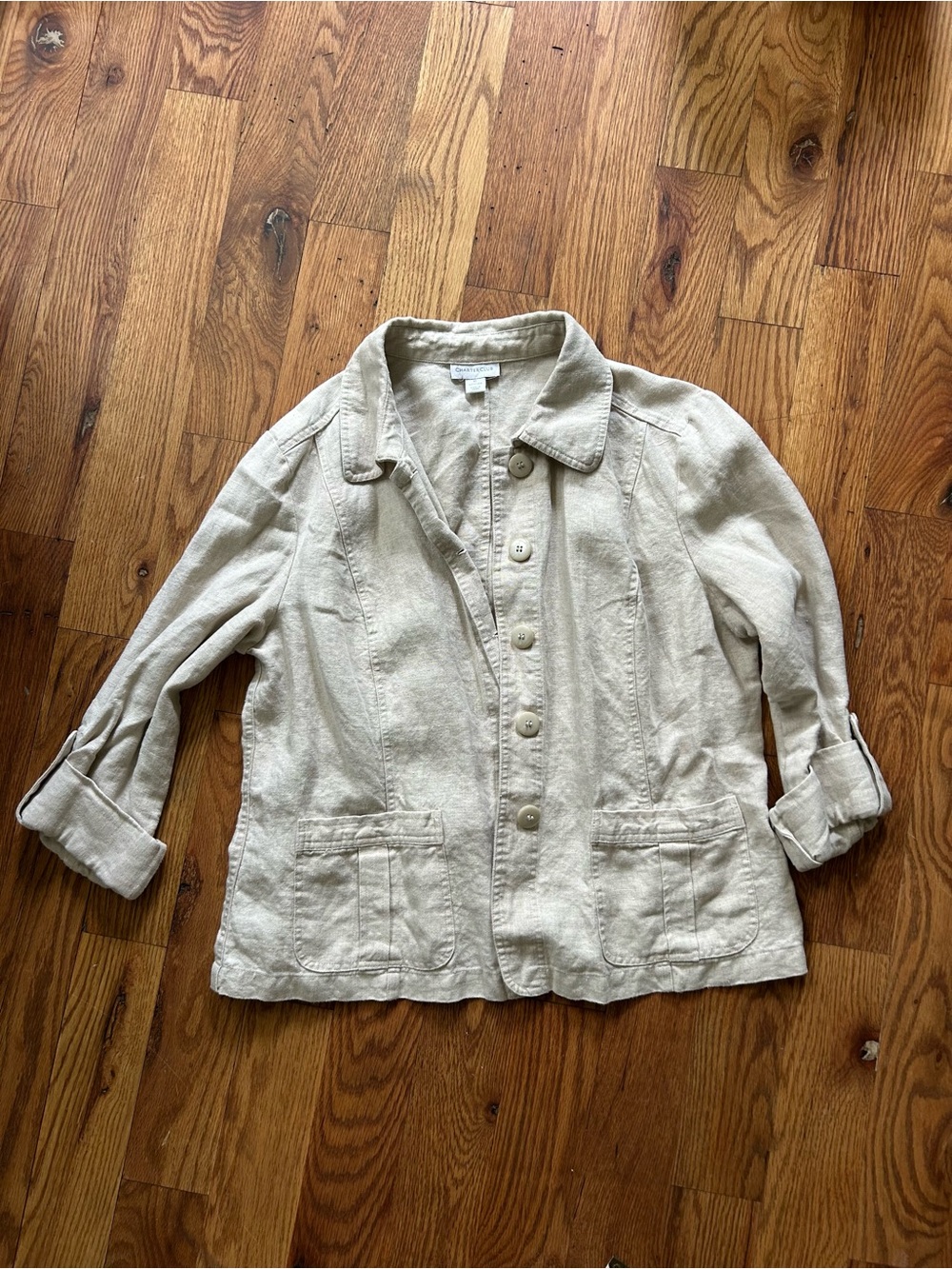 Charter Club Natural Beige Linen-Blend Button Jacket
